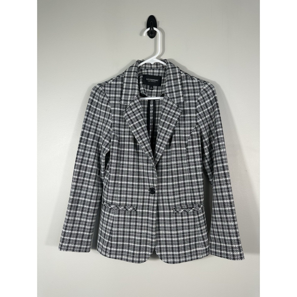 Liverpool Los Angeles Blazer Womens XS Black White Plaid‎ Stretch Career
